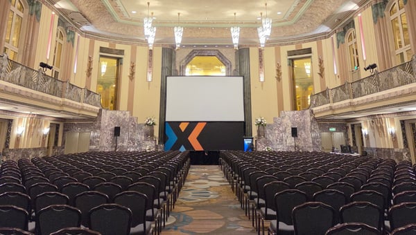 The Hall of Mirrors at the Hilton Cincinnati Netherland Plaza set with rows of chairs before the conference