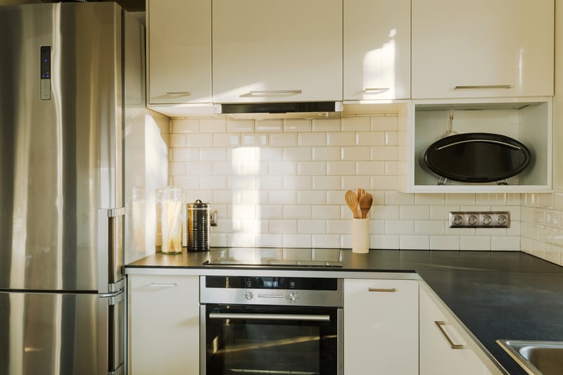 White brick wall in contemporary designed kitchen